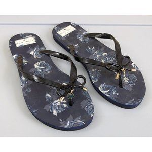 Kate Spade (10M) blue and black heart charm bow flip flops
